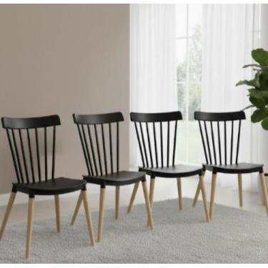 Imagem de Kit 4 Cadeiras Windsor Polipropileno Preta Base Madeira - Xplast