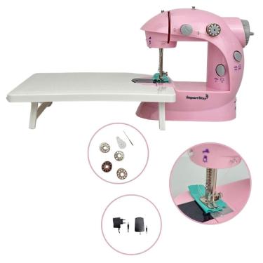 Imagem de Mini Máquina de Costura Elétrica com Mesa Portátil 2 Velocidades Pedal Luz Bivolt Rosa Importway
