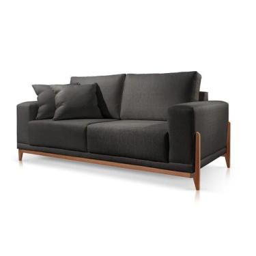 Imagem de Sofá Paris 3 Lugares Linho Preto 2,10m Confortável Sala - Poltjá Movei