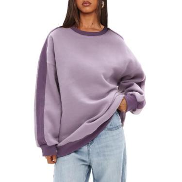 Imagem de Moletons femininos grandes Beaully, lã, gola redonda, pulôver, casuais