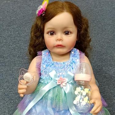 Imagem de SHENGX Bebê Reborn, Bebe Reborn Boneca Silicone 20" Meninas Olhos abertos, cabelo casta...