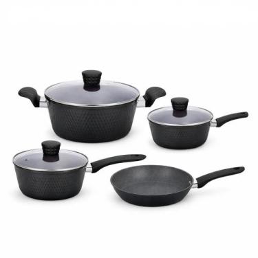 Imagem de Conjunto 4 Panelas 7 Peças Revestimento Cozinha Moderna Cerâmica Tampa