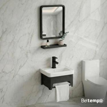 Imagem de Gabinete Armário Banheiro Pequeno Suspenso 43x36cm Cuba Espelho Pratel