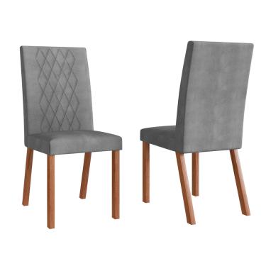 Imagem de Conjunto 2 Cadeiras Estofadas Luana Móveis Zamarchi - Canela/Joli Veludo Velvetem Cinza