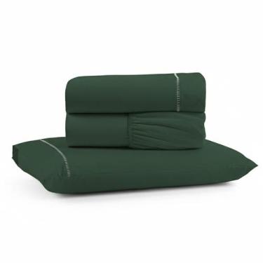 Imagem de Jogo de Lençol Solteiro Premium Soft 600 Fios Micropercal Verde Escuro
