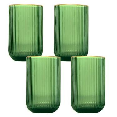 Imagem de Jogo 4 Copos De Vidro Versalhes Verde Borda Dourada 420ml - CLICK HOUS