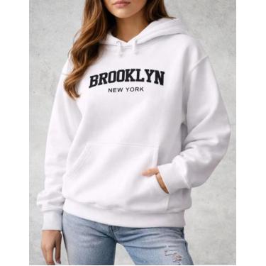 Imagem de Moletom Canguru Estampado Brooklyn Feminino Quentinho Frio - Alice Fre