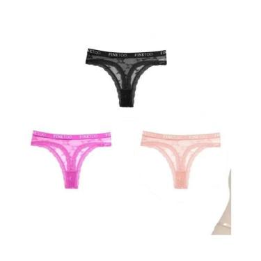 Imagem de Conjunto De 3 Peças De Tanga De Renda Feminina, Lingerie Floral Sexy C
