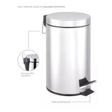 Imagem de Lixeira Inox Pequena 3 Litros com Pedal Tampa Suave Cesto Removível De