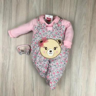 Imagem de Macacão bebê menina e menino jardineira com laço bordado confortável -