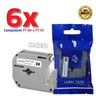 Imagem de Kit 6 Fitas Compatível Brother M-K231 MK231PT-80 12mm Escolha a Cor - 