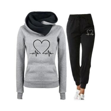 Imagem de Conjunto De Moletom Feminino De Inverno Quente Com Capuz E Calça Para 