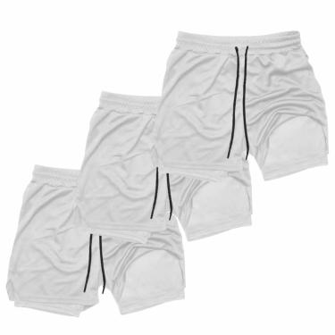 Imagem de Kit 3 Shorts Treino Dry Térmico 2 em 1 com Bolso para Cel. e Porta-Toalha Calção Fitnes...
