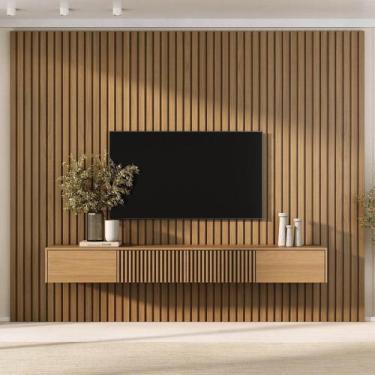 Imagem de Rack com Painel Ripado para TV até 86 Polegadas 320cmx250cm Aruá CabeC