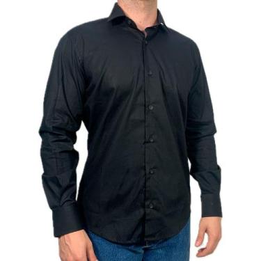 Imagem de Camisa Masculina Preta Social Lisa Manga Longa Sr - S&R, Preto, 8