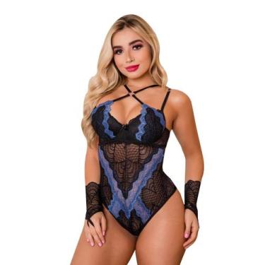 Imagem de Lingerie Body com Bojo Aro Renda Detalhada Bicolor + Luvas - Universo 