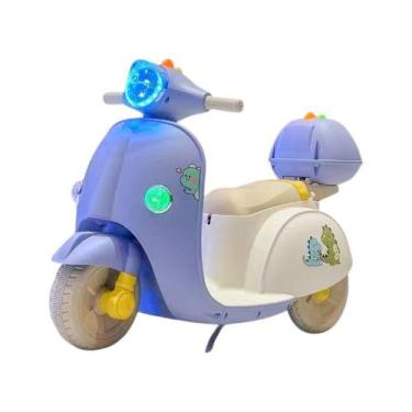 Imagem de Mini Moto Elétrica Infantil Triciclo Baby Dino Azul Claro com Empurrad
