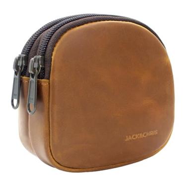Imagem de Jack&Chris Porta-Moedas Masculino, Carteira Pequena De Couro Legítimo Com Bolso Zíper E Passador Cinto Traseiro, Bolsa Masculina