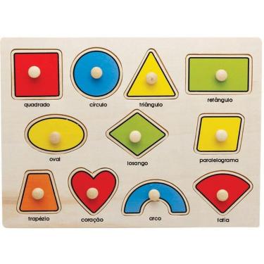 Imagem de Brinquedo Pedagógico Encaixe Divertido com Pinos Madeira Formas Geométricas Coloridas Toy Mix