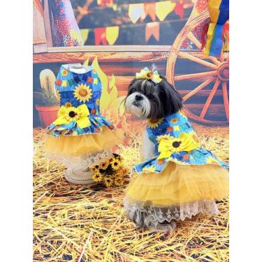 Imagem de Vestido Festa Junina Menina Girassol para cachorro e gato - Flor de Li