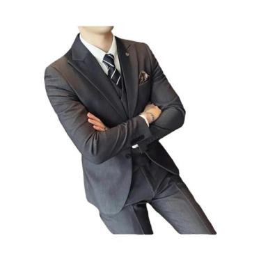 Imagem de Elegante Terno Slim Fit Rosa De 3 Peças Para Homens, Colete, Calças, B