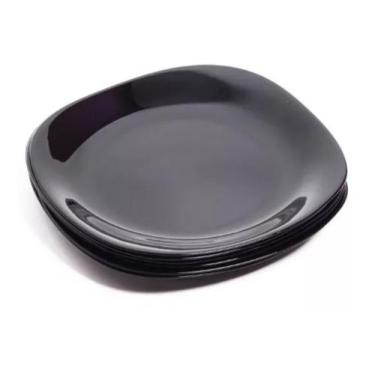 Imagem de kit 06 Pratos Quadrado Preto 19,5 cm vidro Sobremesa sorvete 20484 - N