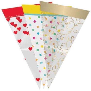 Imagem de Embalagem para TRUFA/CONE Cone Barrado DECOR18X30CM Pacote com 50 - Cr
