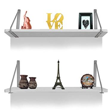 Imagem de Kit 02 Prateleiras De Parede Munique Mao Francesa Decorativa Mdf 60cm X 15cm Prata/Branca