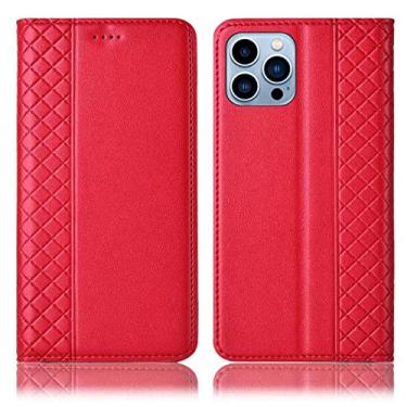 Imagem de LAHappyL Capa carteira para iPhone 13 Pro Max/13 Pro/13/13 Mini, capa flip de couro legítimo de luxo com compartimentos para cartões, suporte, fecho magnético, vermelho, 13 Pro de 6,1 polegadas