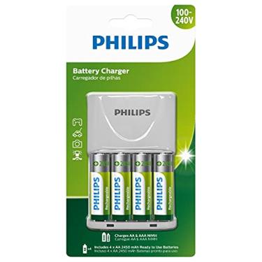 Imagem de Carregador Philips de pilha recarregável AA e AAA inclui 4 pilhas AA 2.450mAh