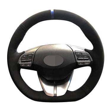 Imagem de ZKSHPS Capa de volante de carro camurça de couro genuíno preto, para Hyundai Ioniq 2017-2019 Elantra 4 2016 2017 2018 2019 Acessórios para carro