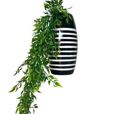 Imagem de Vaso centro de mesa alto moderno de cerâmica estampa listra