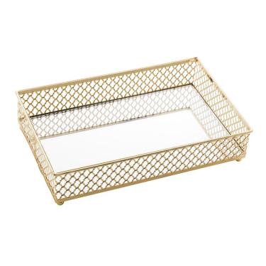 Imagem de Bandeja Barcelona Dourado Com Espelho 21X13,5Cm Lyor