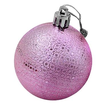 Imagem de Kit 3 Bolas Enfeite Árvore De Natal Natalino 60mm Rugada Rosa