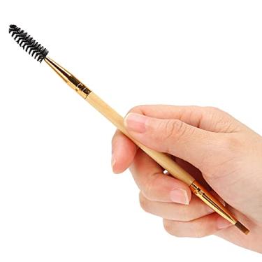 Imagem de Pincel de sobrancelha angular, design espiral, escova de sobrancelha angular profissional dupla extremidade 2 em 1 para aplicação e mistura de pós de sobrancelha para todos os tipos de sobrancelha (cor madeira)