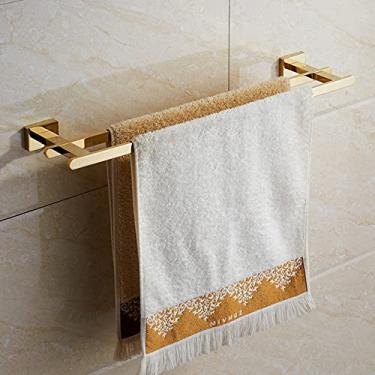 Imagem de Conjunto de ferragens de aço inoxidável dourado roupão gancho porta-copos barra de sabão saboneteira de parede barra de toalha dourada acessórios de chuveiro, barra de toalha dupla