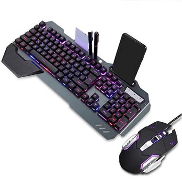 Imagem de Combinação de teclado e mouse, teclado de jogos retroiluminado e 6 teclas, LED 3200DPI com fio mecânico USB e teclado de mouse com 6 teclas, para computador PC Gamer