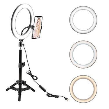 Imagem de Anel de luz LED de selfie de 10 polegadas com suporte de tripé e suporte de celular para transmissão ao vivo/maquiagem, BONFOTO regulável para câmera de mesa para YouTube/fotografia compatível com iPhone/Android