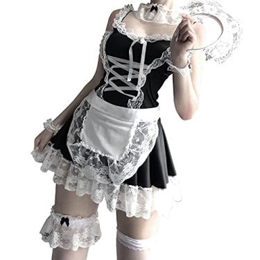 Imagem de Traje de empregada de anime japonês clássico Lolita vestido de empregada cosplay lingerie sexy fofa, 8003 preto, One Size