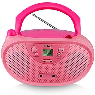 Imagem de hPlay Gummy GC04 Leitor de CD portátil Boombox com rádio estéreo digital AM FM, CD Player para crianças, visor LCD, porta auxiliar suportada AC ou alimentado por bateria - Rosa pastel