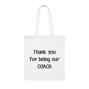 Imagem de Thank You For Being Our Coach, presente engraçado para treinador, bolsa de ombro treinador, bolsas reutilizáveis, ideia de presente de cesta de Natal de aniversário, Branco