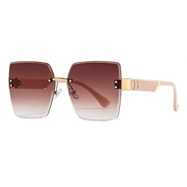Imagem de Óculos de sol femininos sem aro de luxo fashion óculos de sol de designer vintage óculos de sol quadrados uv400, WTYJ067 marrom rosa, tamanho único