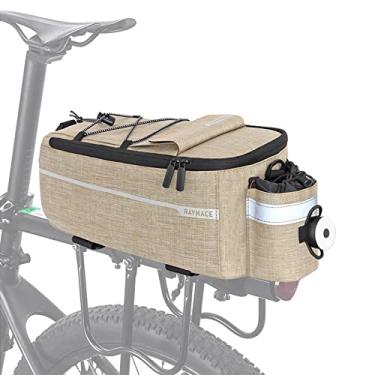 Imagem de RAYMACE Bolsa térmica de porta-malas de bicicleta com luz traseira, bolsa de armazenamento isolada 8L, bolsa de cesto (bege)