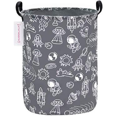 Imagem de QUEENLALA Cesta de armazenamento grande, cesto de lavanderia/banheiro/decoração de casa/cesto de armazenamento redondo dobrável, cesto/caixas/roupas para meninos e meninas (exploração espacial cinza)