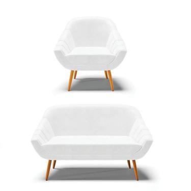 Imagem de Kit 01 Namoradeira E 01 Poltrona Corano Branco Castanho