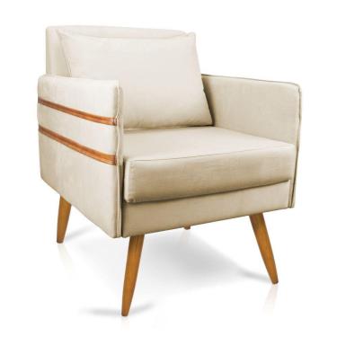 Imagem de Poltrona Mari Suede Pés Palito Castanho - D`Rossi Bege