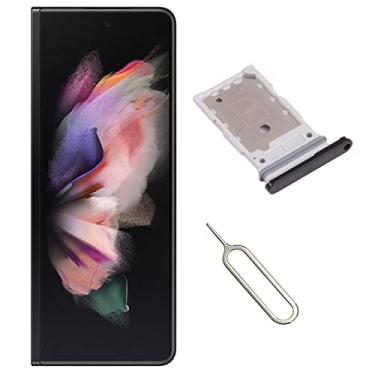 Imagem de Compatível com Samsung Galaxy Z Fold 3 5G Suporte de Bandeja de Cartão SIM Slot Peças de Reposição + Pino de Ejeção Aberto (Preto)
