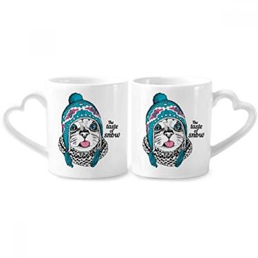 Imagem de Cat Head The Taste Of Snow Cat Protect Animal Pet Couple Porcelain Mug Set Ceramic Lover Cup Heart Handle