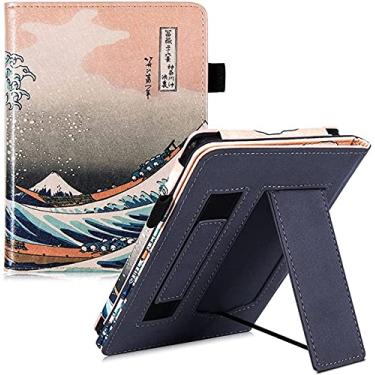 Imagem de Capa com suporte para Kindle Paperwhite 10ª geração lançada/todas as versões Paperwhite – Capa protetora premium com compartimento para cartão e alça de mão, suporte dobrável, fecho magnético, hibernar/despertar automática