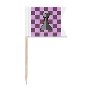 Imagem de Checkerboard Rook White Word Chess Bandeiras de palito de dente, marcação de rotulagem para bolo de festa, comida e queijos